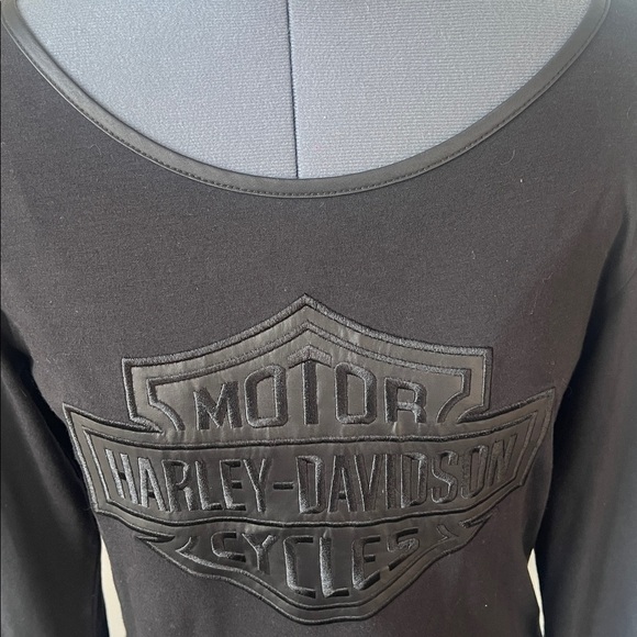 NWT Harley-Davidson Size L Black Long Sleeve Top Bar & Shield Logo Embroidered - Picture 4 of 16